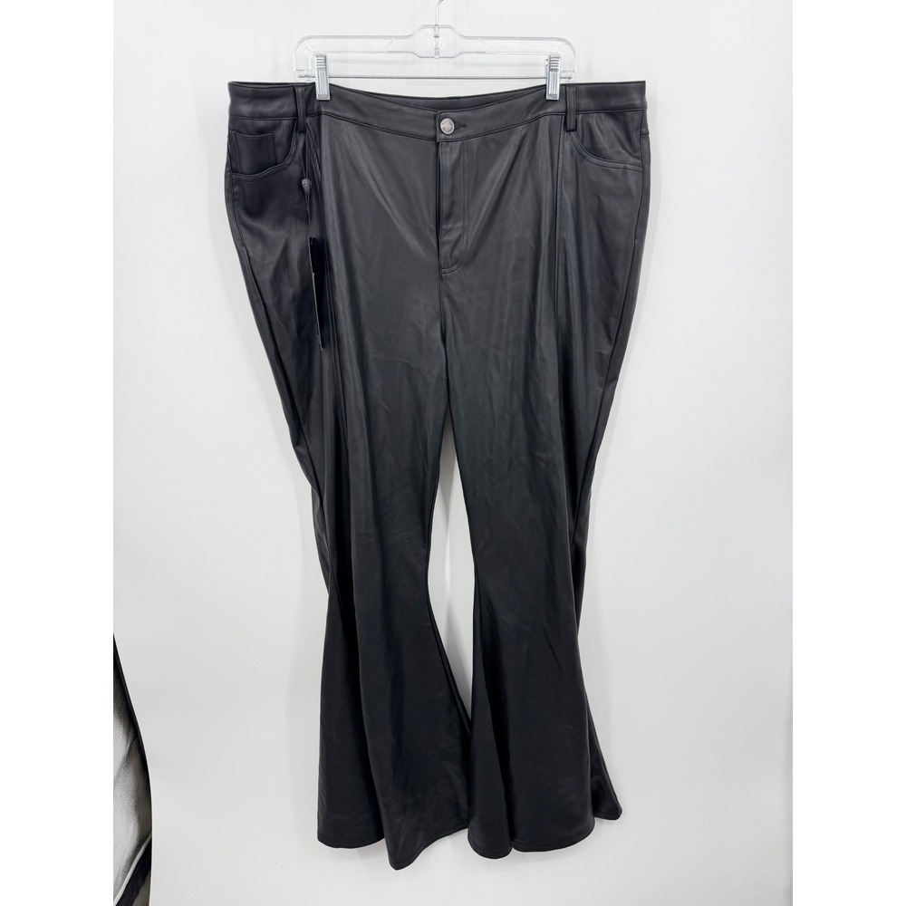 Killstar Deaths Denime Flare Pants Women 4XL Black Faux Leather Gothic Wide Leg